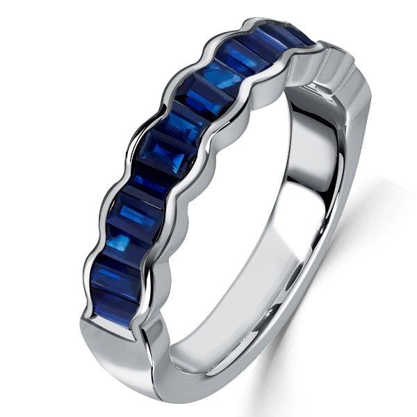 Channel Set Blue Sapphire Half Eternity Wedding Band in Sterling Silver