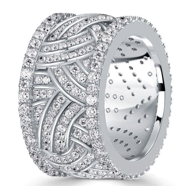 White Sapphire Eternity Wedding Band - Sterling Silver, Gold, Rose Gold Options