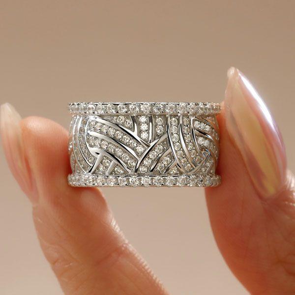 White Sapphire Eternity Wedding Band - Sterling Silver, Gold, Rose Gold Options