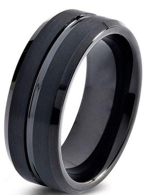 Black Tungsten Wedding Band for Men - Concave-Convex Design, Comfort Fit