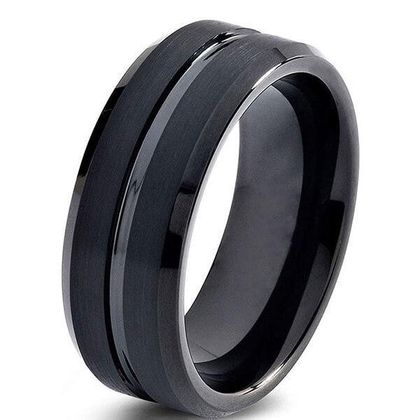 Black Tungsten Wedding Band for Men - Concave-Convex Design, Comfort Fit