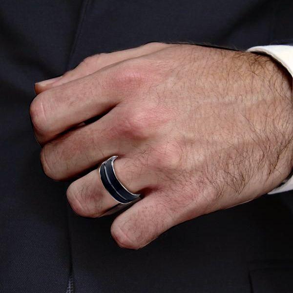 Black Tungsten Wedding Band for Men - Concave-Convex Design, Comfort Fit