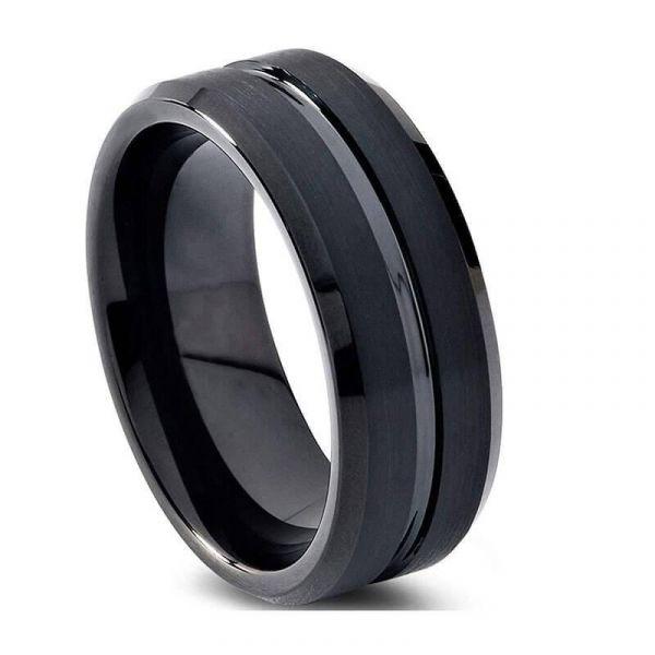 Black Tungsten Wedding Band for Men - Concave-Convex Design, Comfort Fit