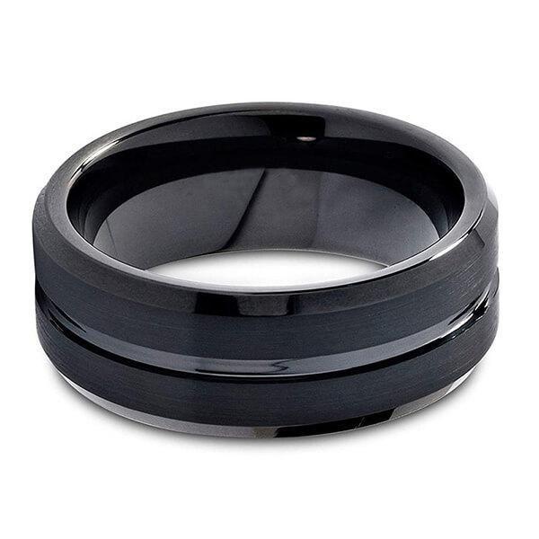 Black Tungsten Wedding Band for Men - Concave-Convex Design, Comfort Fit