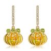 Sterling Silver Pumpkin Hoop Earrings with Opal Gemstone Accent - 18K Gold Plated
