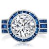 Round Cut White Sapphire Halo Engagement Ring - Sterling Silver