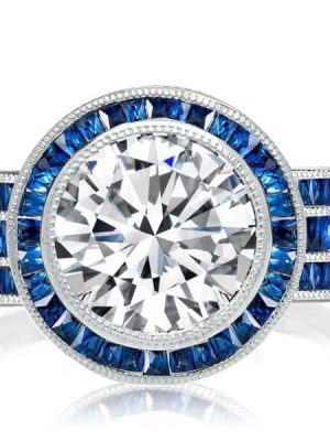 Round Cut White Sapphire Halo Engagement Ring - Sterling Silver
