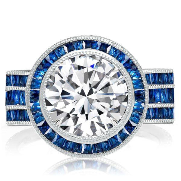 Round Cut White Sapphire Halo Engagement Ring - Sterling Silver