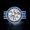 Round Cut White Sapphire Halo Engagement Ring - Sterling Silver