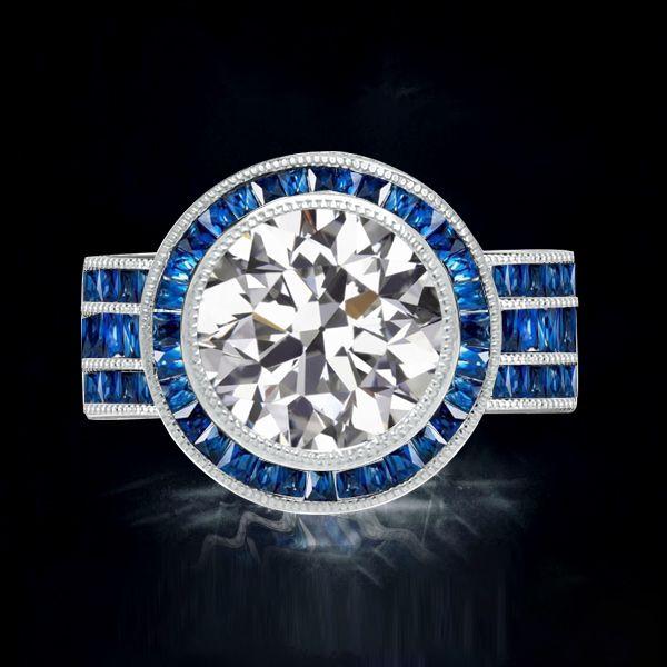 Round Cut White Sapphire Halo Engagement Ring - Sterling Silver