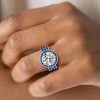 Round Cut White Sapphire Halo Engagement Ring - Sterling Silver