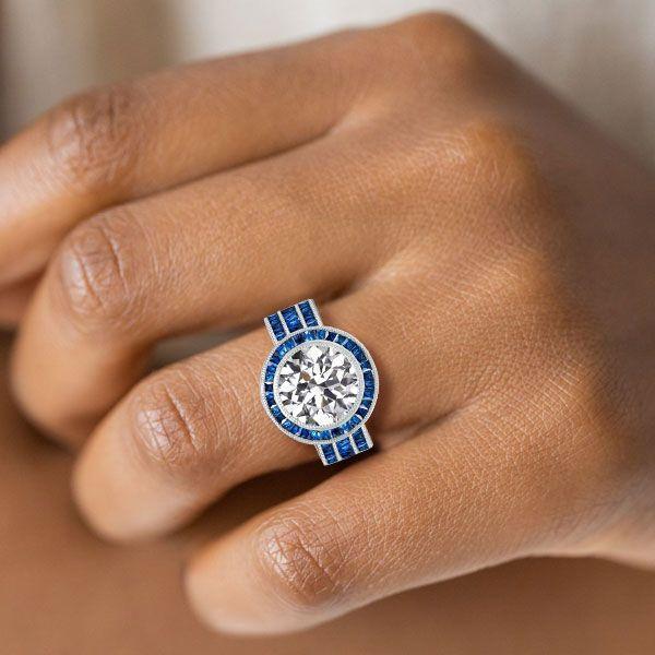 Round Cut White Sapphire Halo Engagement Ring - Sterling Silver