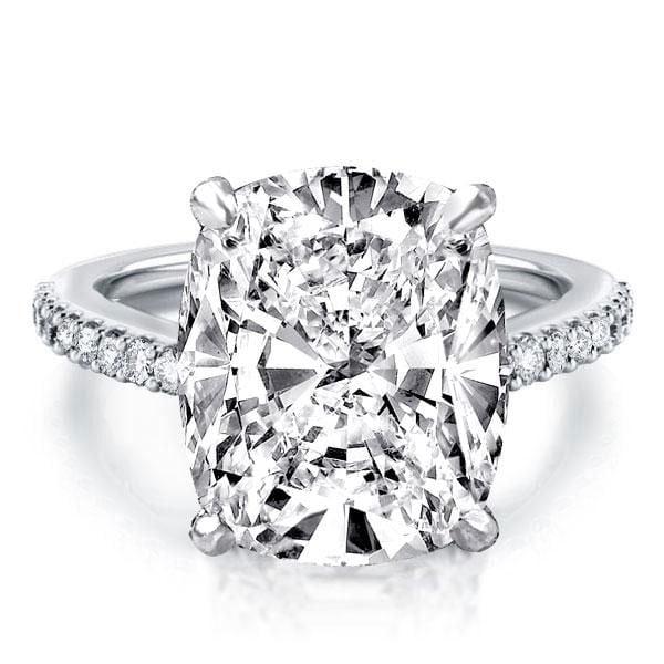 Classic Cushion Cut Engagement Ring in Rhodium Plated Sterling Silver (5.00 CT. Center Stone)