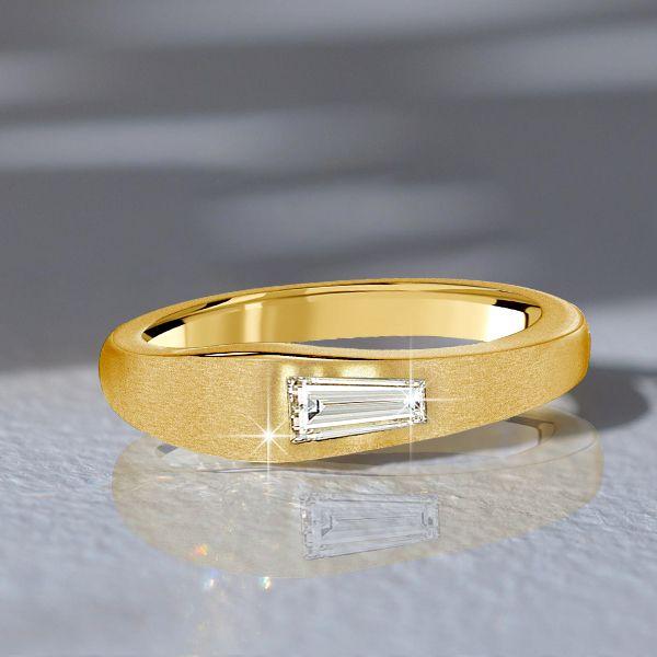 Golden Tap Baguette Single Stone Wedding Band - 18K Gold Plated Sterling Silver