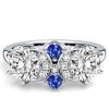 Vintage Blue and White Sapphire Engagement Ring in Rhodium Plated Sterling Silver