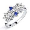 Vintage Blue and White Sapphire Engagement Ring in Rhodium Plated Sterling Silver
