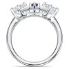 Vintage Blue and White Sapphire Engagement Ring in Rhodium Plated Sterling Silver