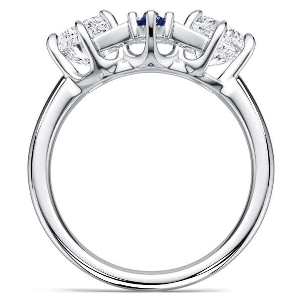 Vintage Blue and White Sapphire Engagement Ring in Rhodium Plated Sterling Silver