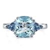 Aquamarine 3-Stone Cushion Cut Engagement Ring - Sterling Silver