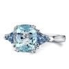 Aquamarine 3-Stone Cushion Cut Engagement Ring - Sterling Silver