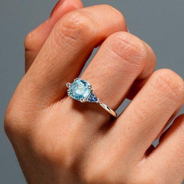 Aquamarine 3-Stone Cushion Cut Engagement Ring - Sterling Silver