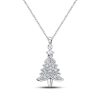 White Sapphire Christmas Tree Pendant Necklace in Sterling Silver