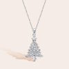 White Sapphire Christmas Tree Pendant Necklace in Sterling Silver