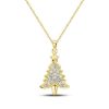 White Sapphire Christmas Tree Pendant Necklace in Sterling Silver