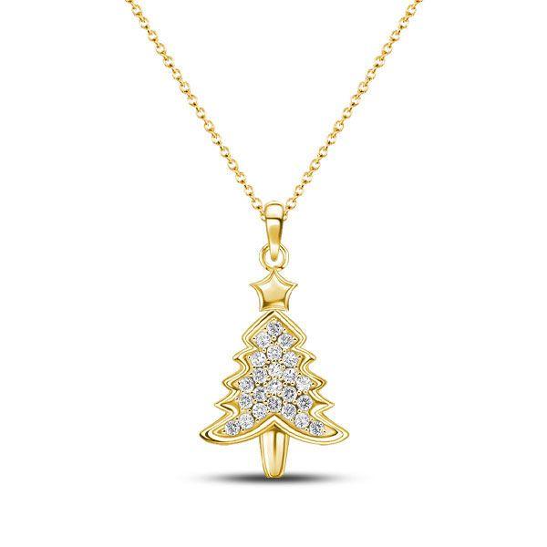 White Sapphire Christmas Tree Pendant Necklace in Sterling Silver