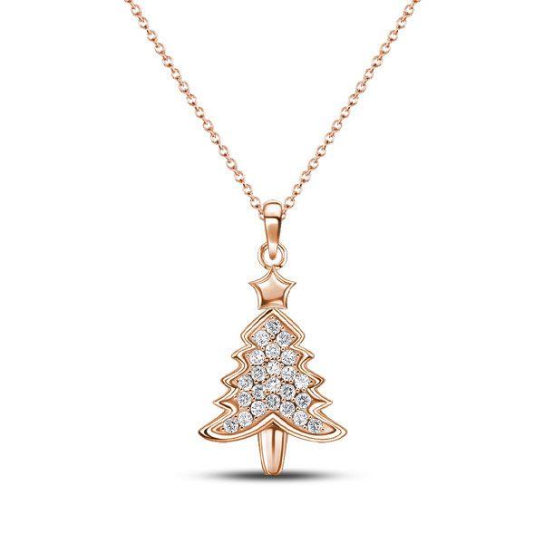 White Sapphire Christmas Tree Pendant Necklace in Sterling Silver