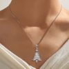 White Sapphire Christmas Tree Pendant Necklace in Sterling Silver