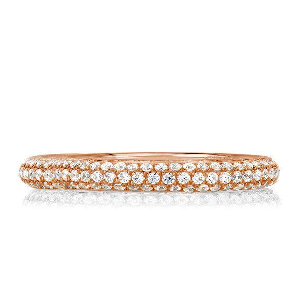 Rose Gold Micro Pave White Sapphire Band Ring - Sterling Silver