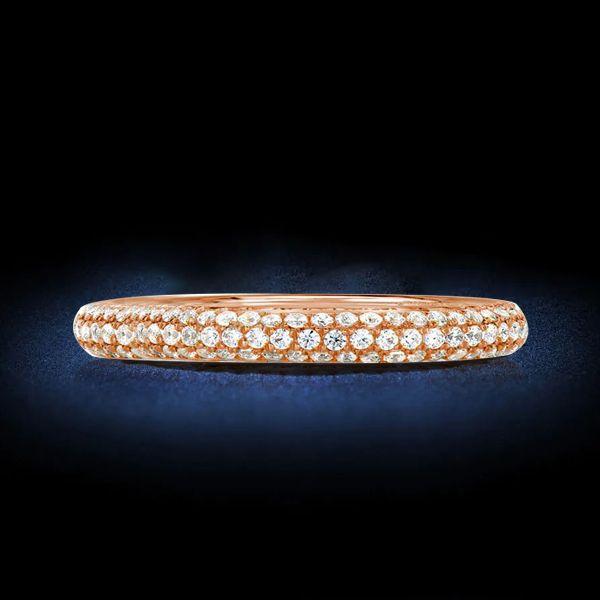 Rose Gold Micro Pave White Sapphire Band Ring - Sterling Silver