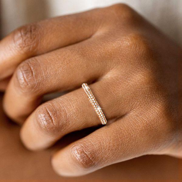 Rose Gold Micro Pave White Sapphire Band Ring - Sterling Silver