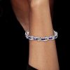 Art Deco Princess Cut Blue Sapphire Tennis Bracelet in Rhodium Plated Sterling Silver