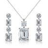 White Sapphire Emerald Cut Necklace & Drop Earrings Set - Sterling Silver