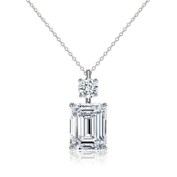 White Sapphire Emerald Cut Necklace & Drop Earrings Set - Sterling Silver