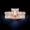 Emerald Cut Morganite Bridal Set Wedding Rings in 18K Rose Gold Plated Sterling Silver
