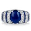 Oval Blue Sapphire Sterling Silver Vintage Style Engagement Cocktail Ring