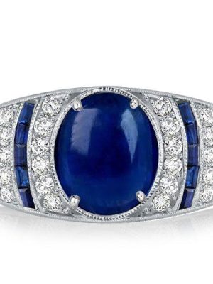 Oval Blue Sapphire Sterling Silver Vintage Style Engagement Cocktail Ring