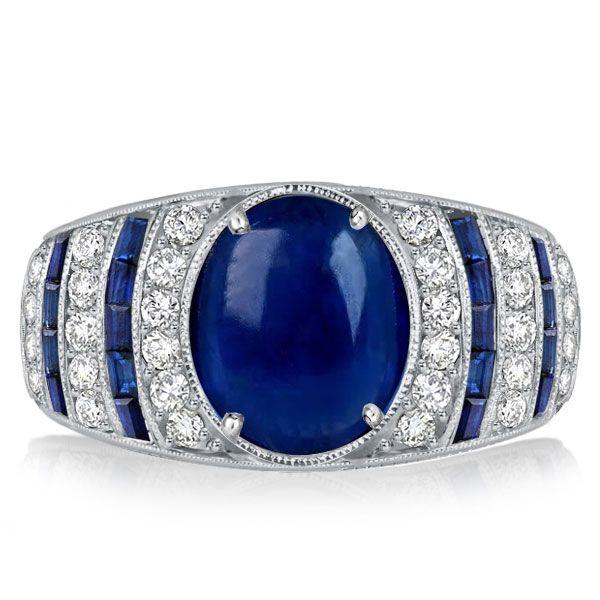 Oval Blue Sapphire Sterling Silver Vintage Style Engagement Cocktail Ring