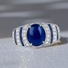 Oval Blue Sapphire Sterling Silver Vintage Style Engagement Cocktail Ring