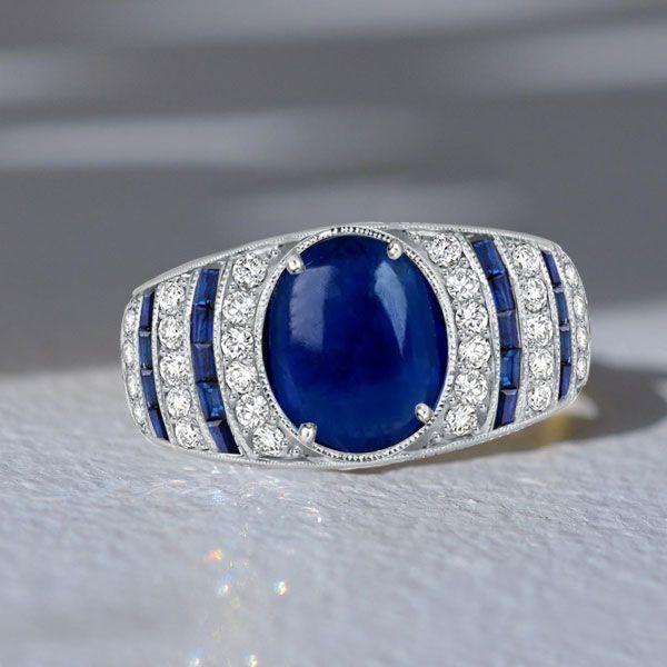 Oval Blue Sapphire Sterling Silver Vintage Style Engagement Cocktail Ring