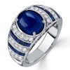 Oval Blue Sapphire Sterling Silver Vintage Style Engagement Cocktail Ring