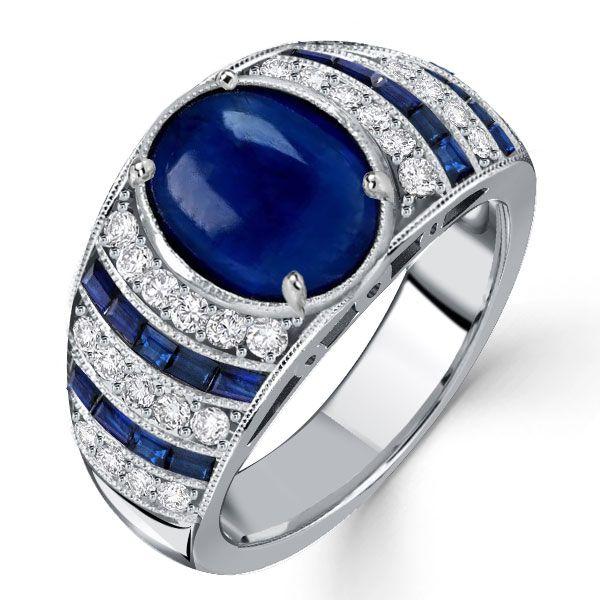 Oval Blue Sapphire Sterling Silver Vintage Style Engagement Cocktail Ring