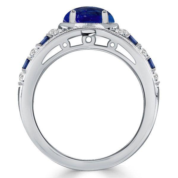 Oval Blue Sapphire Sterling Silver Vintage Style Engagement Cocktail Ring