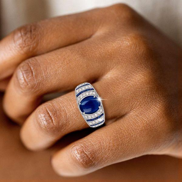 Oval Blue Sapphire Sterling Silver Vintage Style Engagement Cocktail Ring