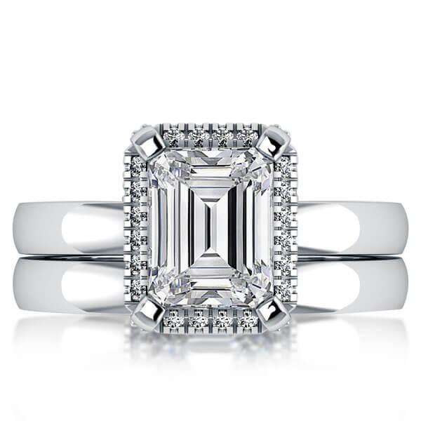 Halo Created White Sapphire Bridal Set in Sterling Silver
