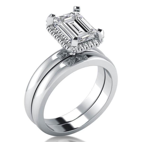 Halo Created White Sapphire Bridal Set in Sterling Silver