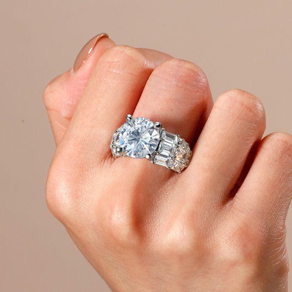 Emerald Cut Sterling Silver Engagement Ring - Split Shank Design